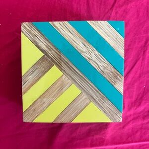 Wood inlay turquoise and yellow color coasters